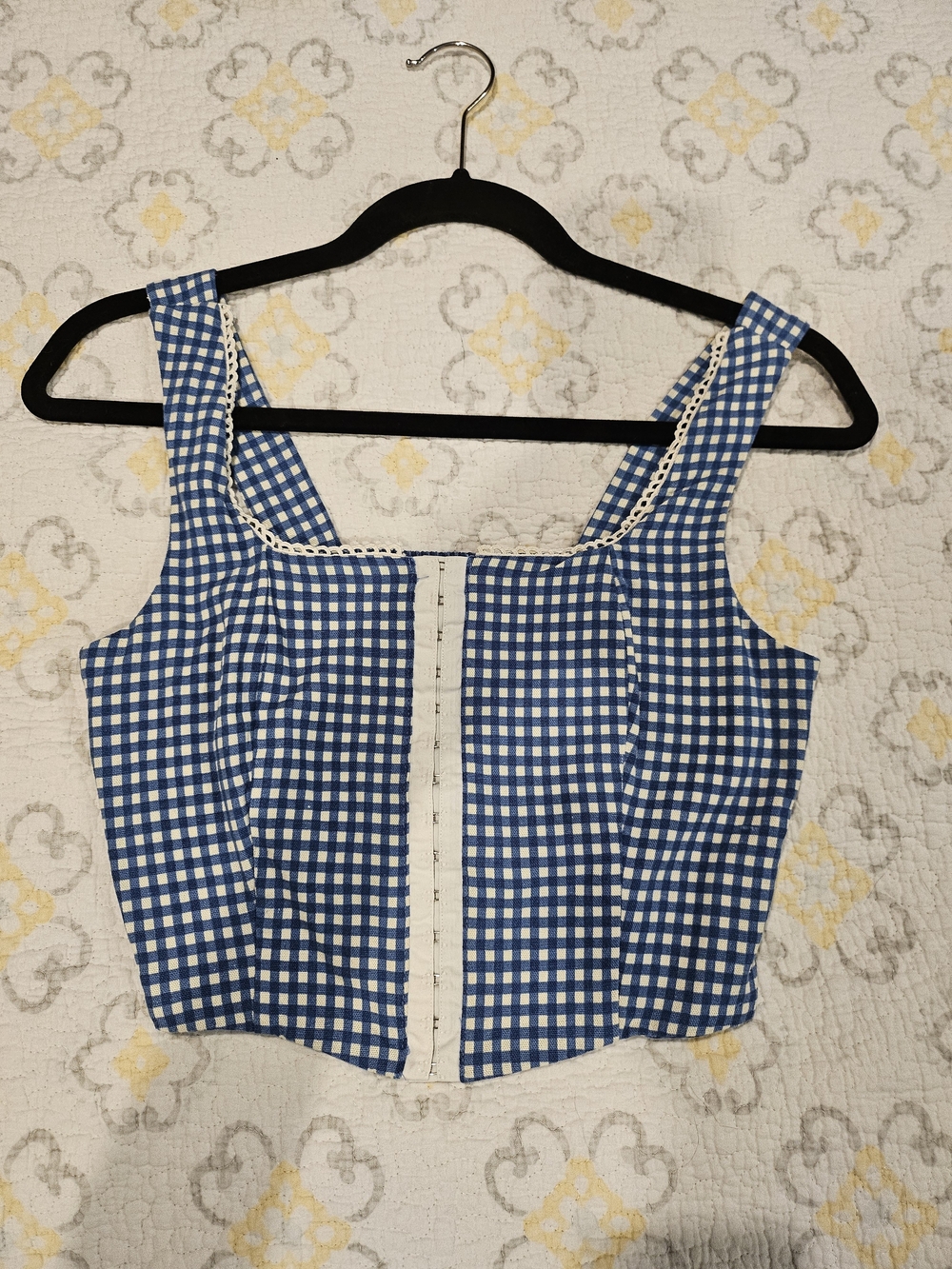 Monteau Blue and White Gingham Cropped Tank